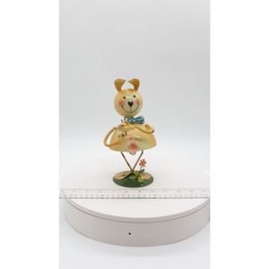 Vintage Metal 8” yellow bee, Dog Figurine In the Garden Holding Flower.